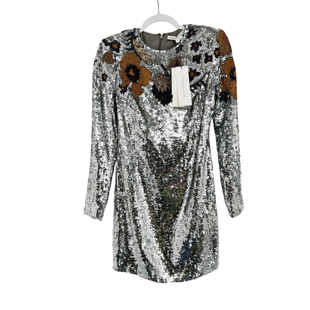 Veronica Beard Shar Sequin Floral Mini Cocktail Party Dress Silver Size 0 NWT - Picture 3 of 8
